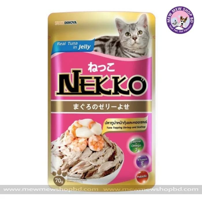 Nekko Adult Cat Pouch Tuna Topping Shrimp and Scallop In Jelly 70g