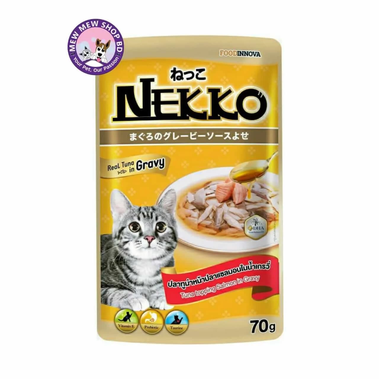 Nekko Adult Cat Pouch Tuna Topping Salmon in Gravy 70g
