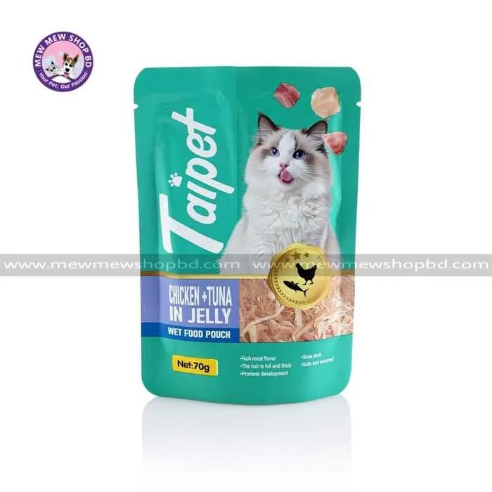 Taipet Wet Cat food Pouch Chicken and Tuna in Jelly For Both Adults & Kittens From 2months   70g